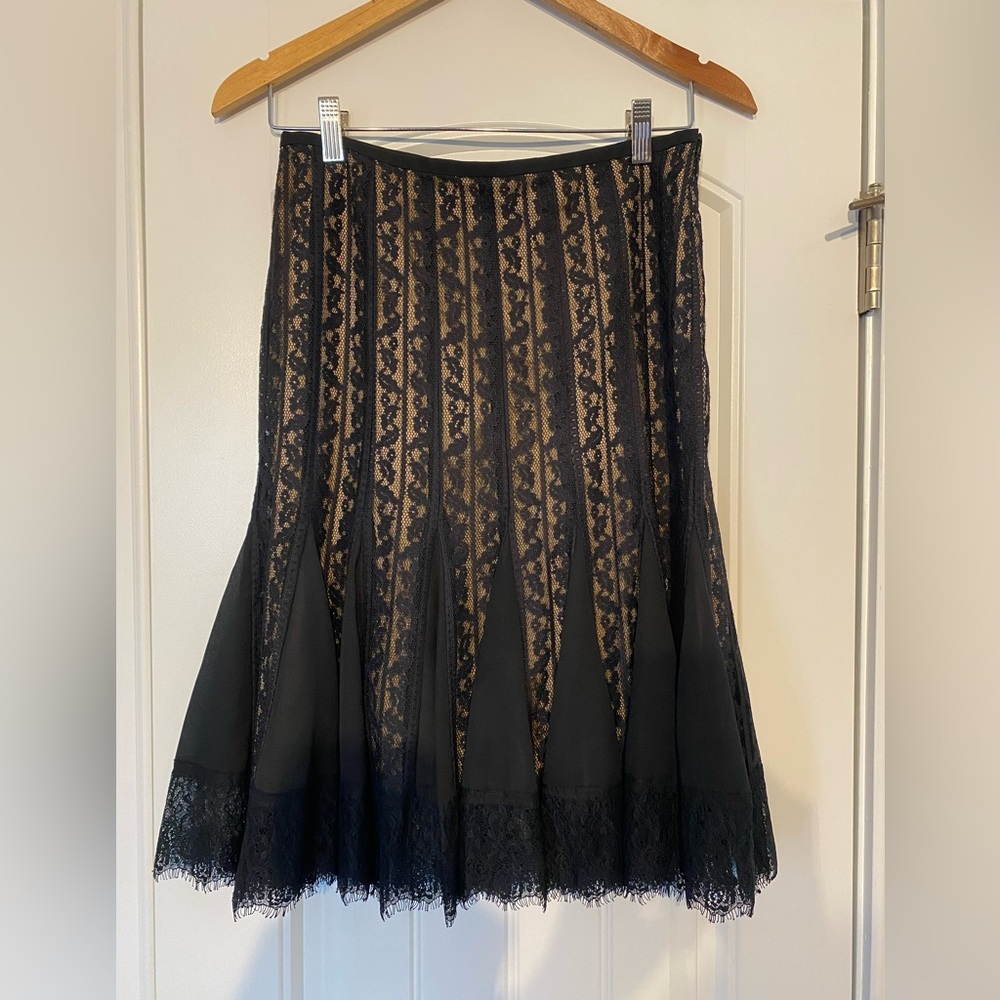 Anne Taylor LOFT Black and Tan Lace A-Line Skirt